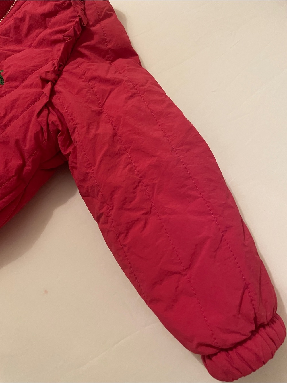 Konges Slojd Girls' Red Quilted Bomber Jacket with Strawberry Patch Size 2 Years - Picture 5 of 9